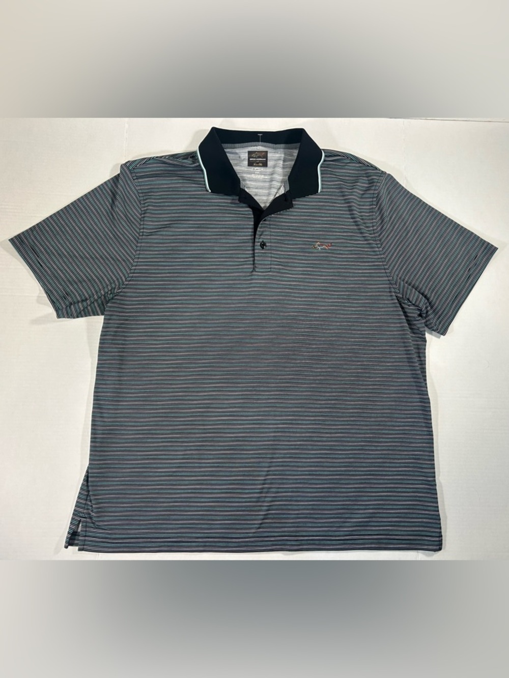 3/$30 SALE Greg Norman Collection Striped Polo Golf Shirt - Teal/Gray